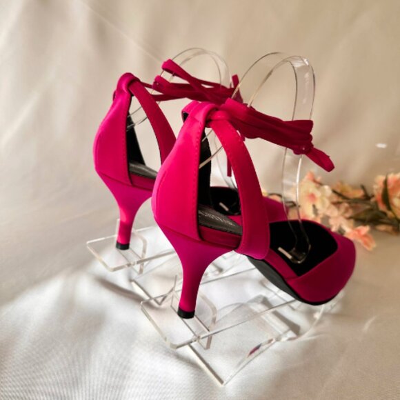 Pretty in HOT Pink Lace-Up Low Heels NWB - Picture 6 of 9